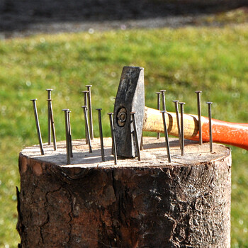 Wettnageln, Nagelholz, Partyspaß, Party-Spiel, Holzklotz, Hammer Und Nagel